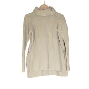 Neuw - Cowl Neck Chunky Knit Sweater with Side Splits in Beige / Size S